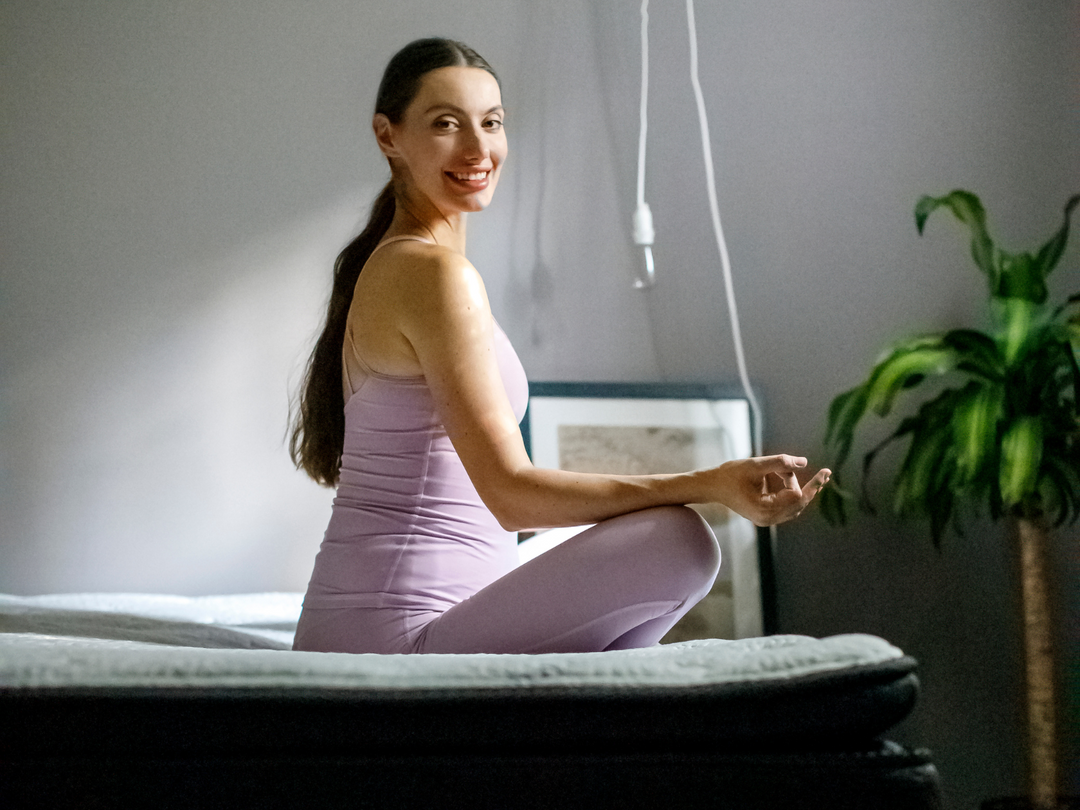 Woman on a bed, meditation, haven sleep mattress