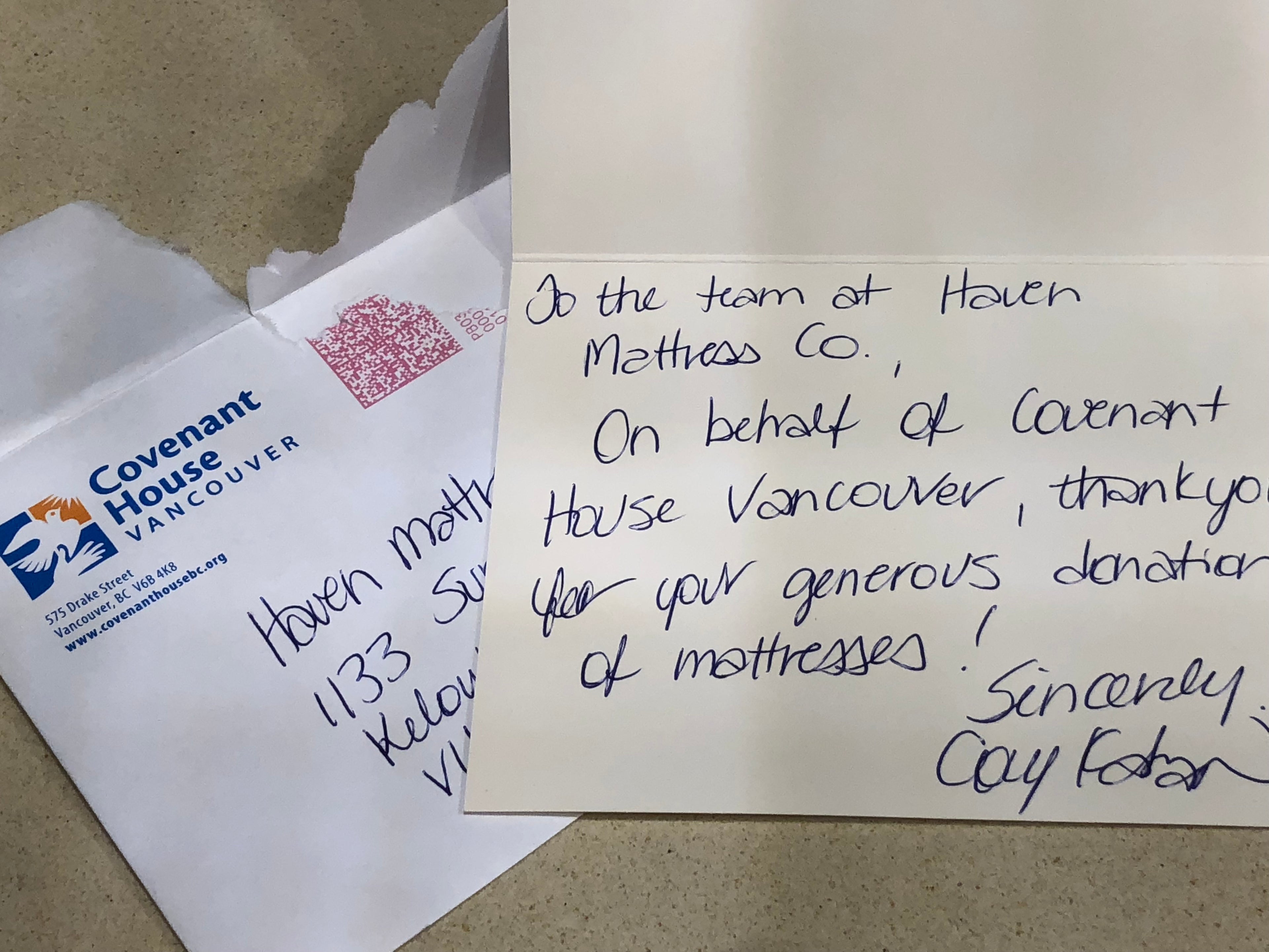 Covenant House Charity mattress donations