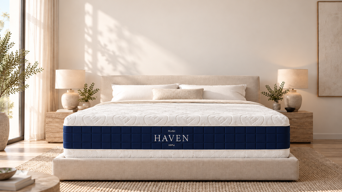 Flex-Core Contour mattress on an upholstered bed in a sunlit bedroom