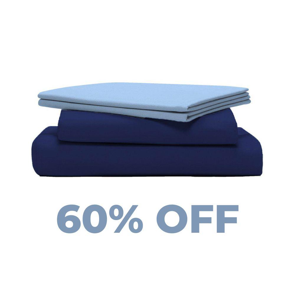 White Sale OVERSTOCK Percale Deluxe Sheet Set (Navy/Bahama Blue)