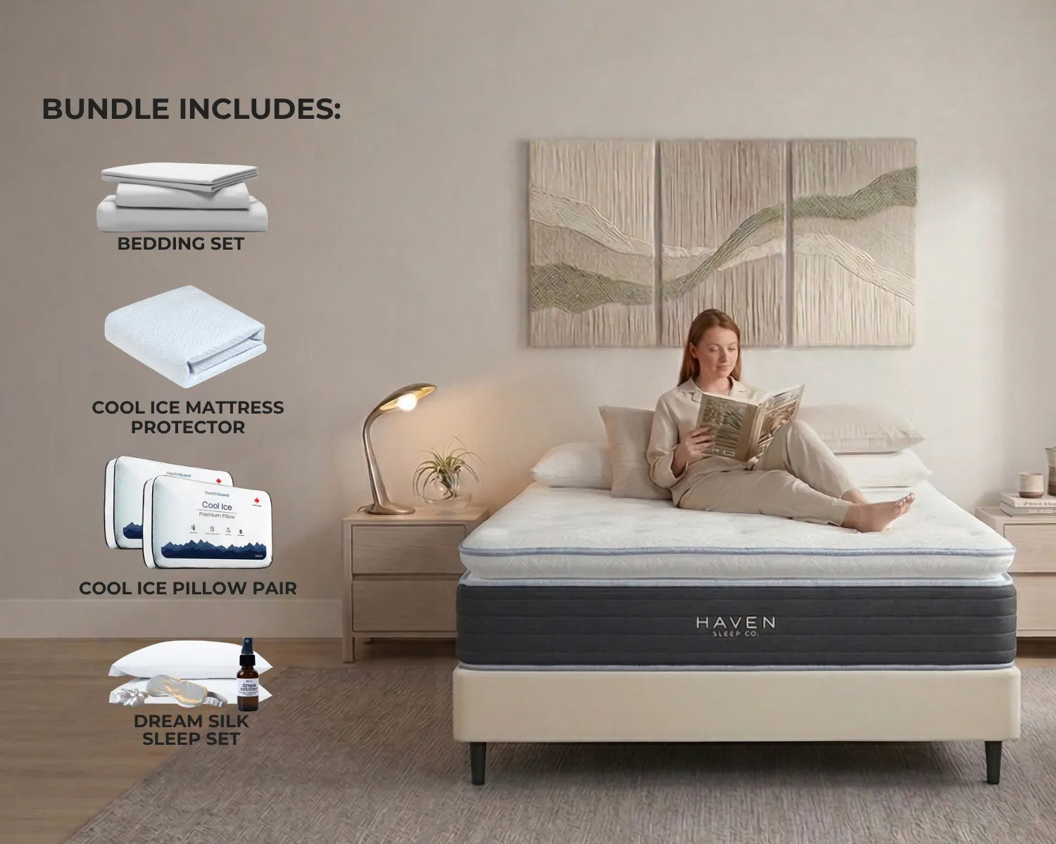 LUX Pillowtop Hybrid Complete Sleep Bundle