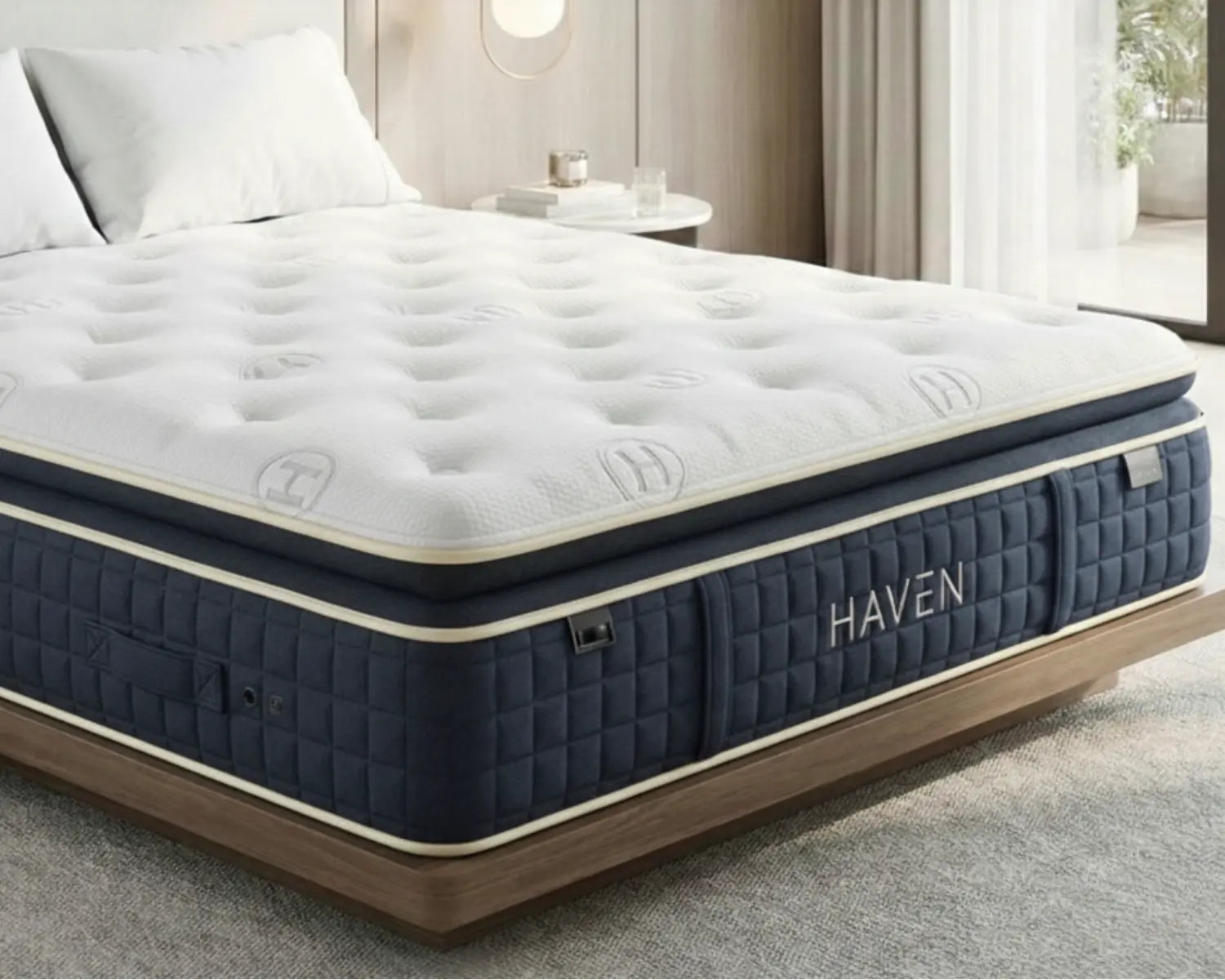 Mattress with Haven branding in a bedroom setting