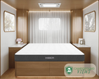 HIBER6 Mattress in a modern RV bedroom setup with natural wood cabinetry and soft lighting – Canadian-made mattress-in-a-box