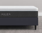 Side profile of Canadian-made LUX Rejuvenate Mattress with Haven Sleep Co branding.