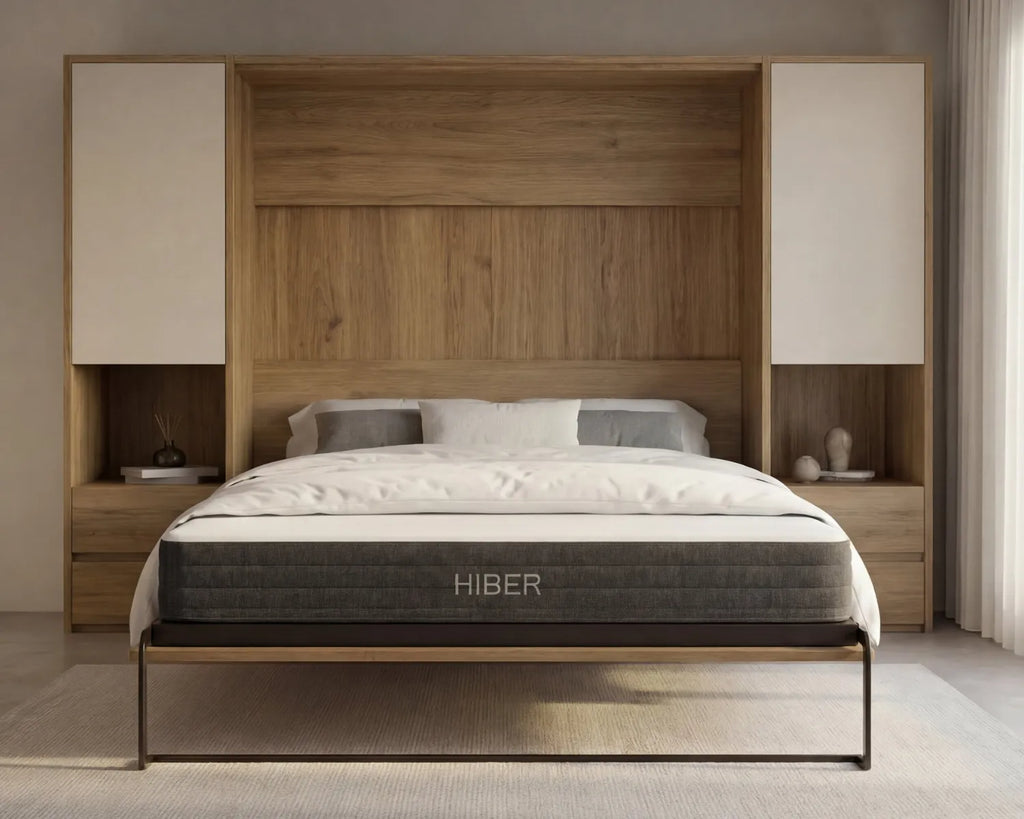 HIBER mattress in wallbed in a neutral bedroom