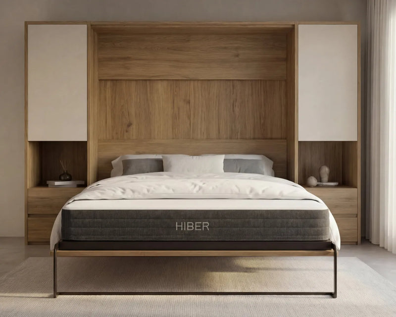 HIBER mattress in wallbed in a neutral bedroom