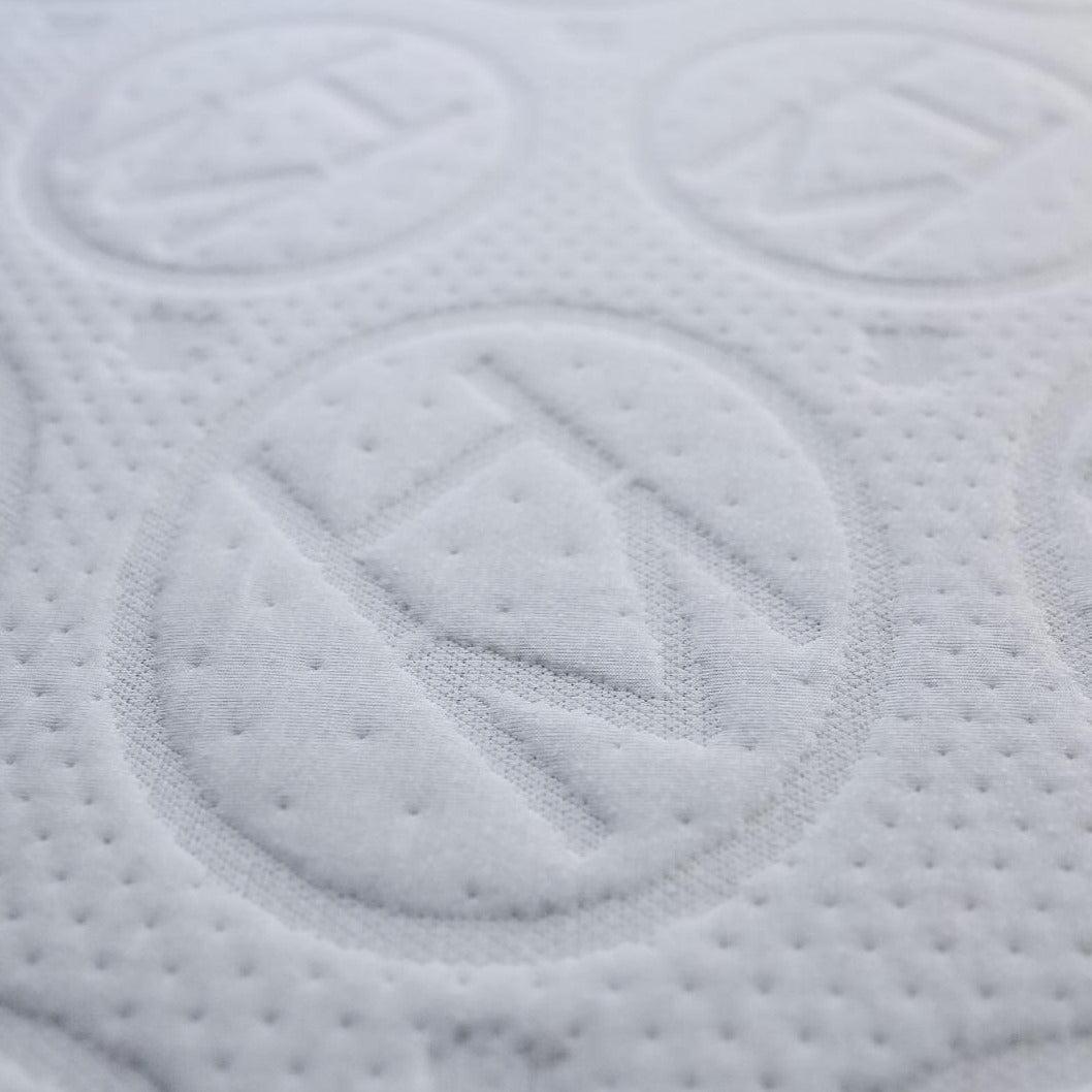 Detailed view of LUX Rejuvenate Mattress breathable fabric with embossed patterns.