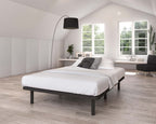 Modern bedroom featuring the Oakville Snap Frame platform bed with white bedding and sleek decor