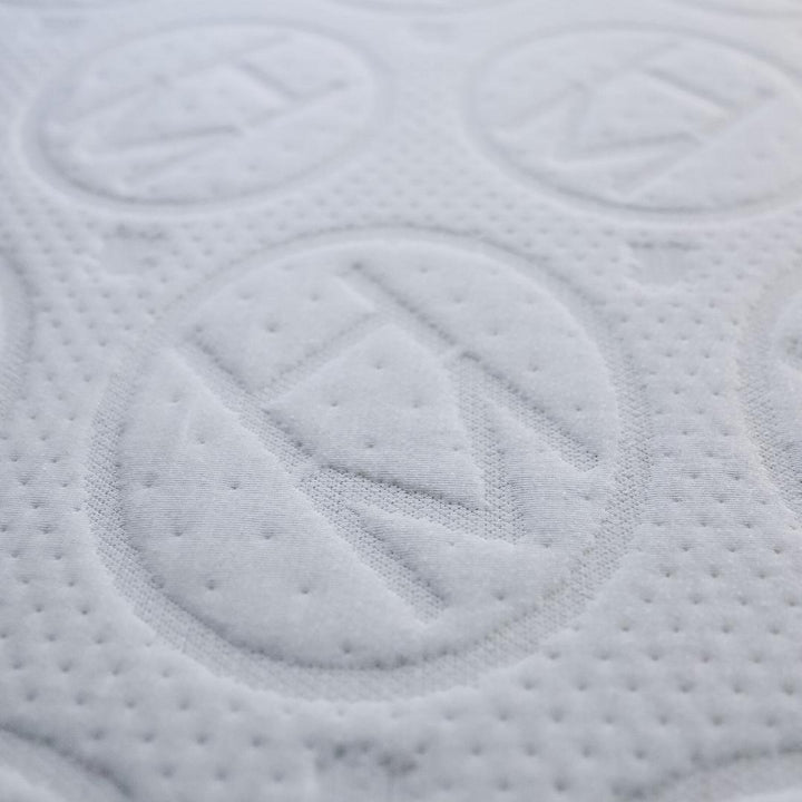 Close up of the H and M Embroidered on HIBER Mattresses