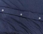 close up of duvet cover in Nighttime Navy with clear buttons