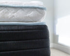 Close-up of the Haven LUX Pillowtop Hybrid Mattress showcasing the plush pillowtop and durable support layers.